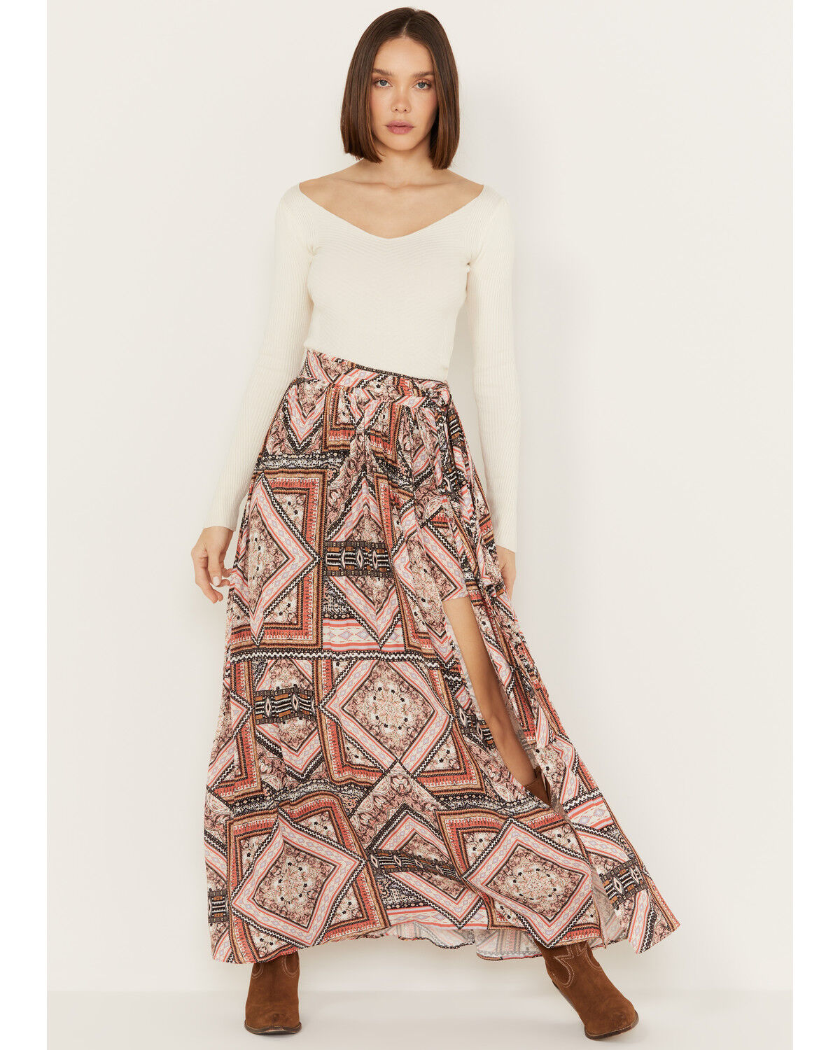 Image #1 - Shyanne Women's Printed Wrap Maxi Skirt, Pecan, hi-res