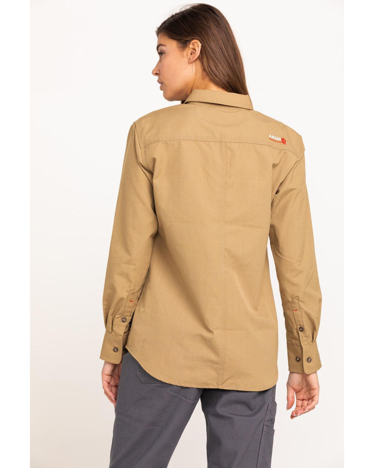 Image #2 - Ariat Women's FR Featherlight Long Sleeve Work Shirt, Beige/khaki, hi-res