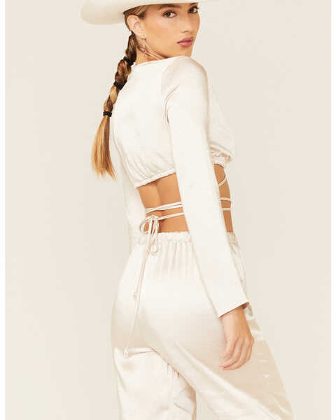 Image #4 - The Now Women's Lily Wrap Long Sleeve Crop Top , Cream, hi-res