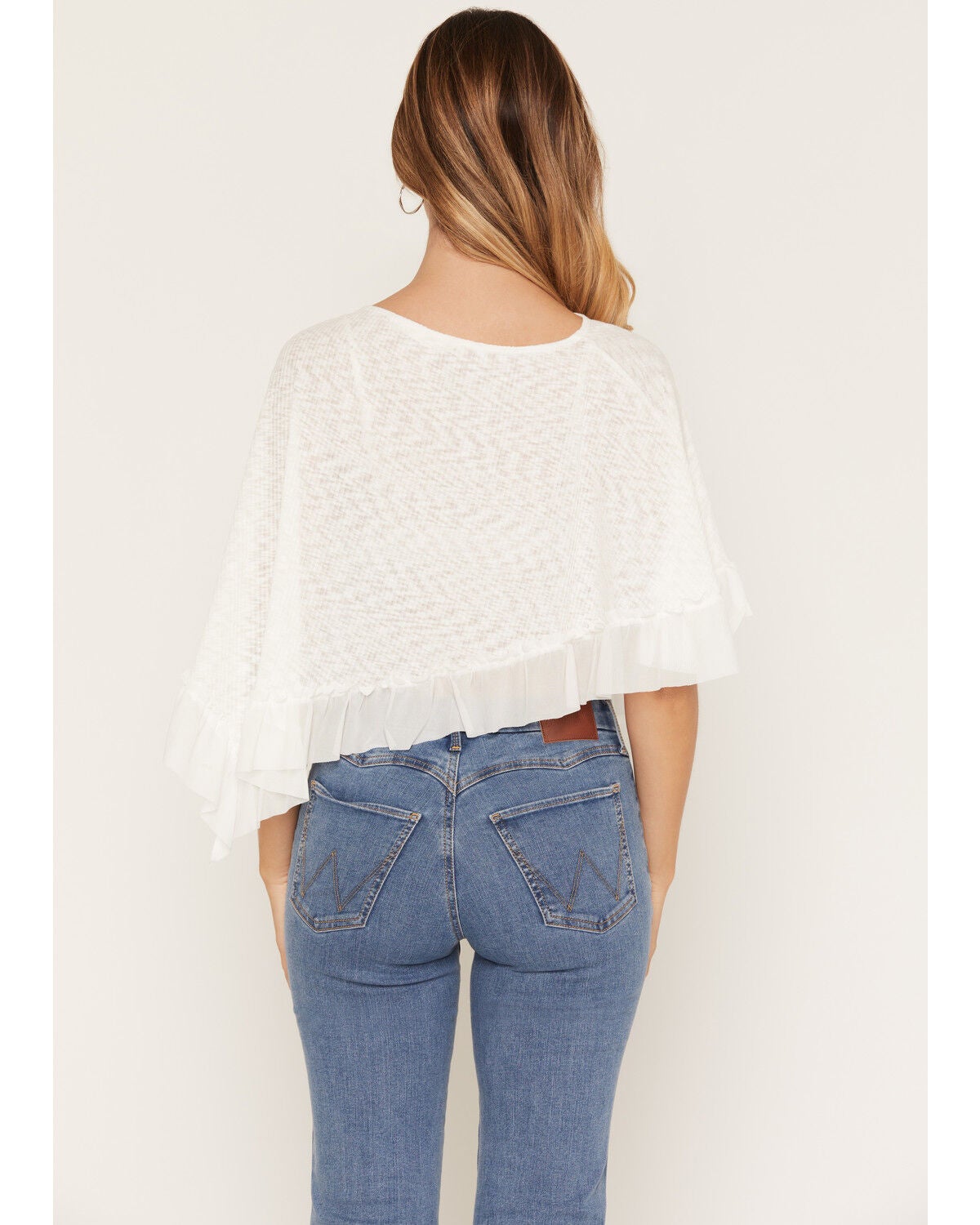 Image #2 - Wild Moss Women's Ruffle Trim Poncho, White, hi-res