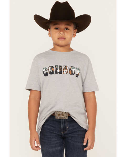 Cody James Boys' Cowboy Short Sleeve Graphic T-Shirt, Silver, hi-res