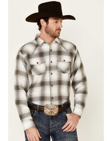 Image #1 - Ariat Men's Hickory Retro Large Plaid Thermal Long Sleeve Button Down Western Shirt , Tan, hi-res