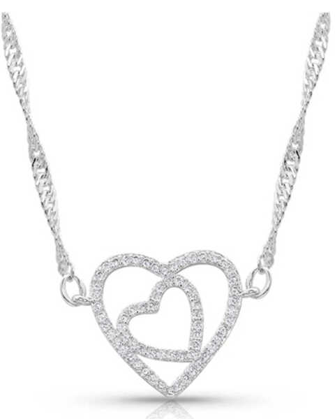 Montana Silversmiths Women's Double Open Heart Split Necklace, Silver, hi-res
