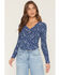 Image #1 - Wild Moss Women's Conversational Print Long Sleeve Thermal Shirt, Navy, hi-res