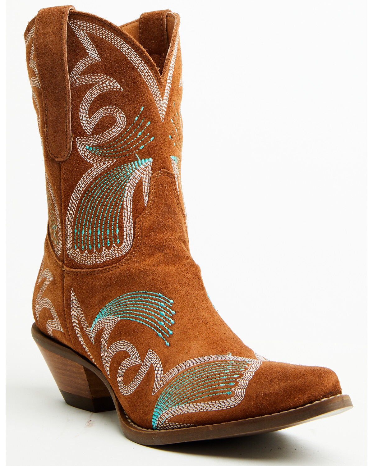 Dingo Women's Flying Colors Suede Western Booties - Round Toe, Camel, hi-res