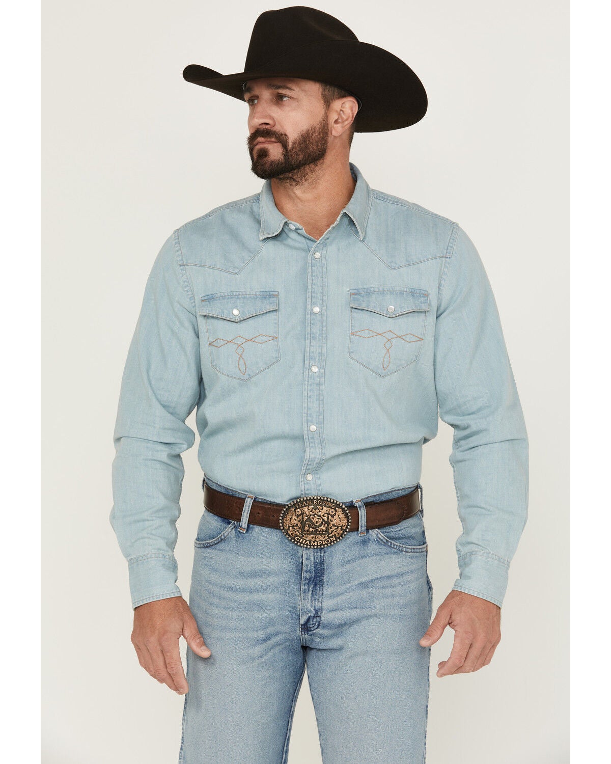 Cody James Men's Frosty Light Wash Long Sleeve Snap Denim Western Shirt - Big, Light Wash, hi-res