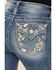 Image #2 - Miss Me Women's Medium Wash Mid Rise Floral Pocket Bootcut Stretch Denim Jeans, Medium Wash, hi-res
