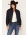 Image #1 - Rock & Roll Denim Women's Dark Wash Bomber Jacket, Dark Wash, hi-res