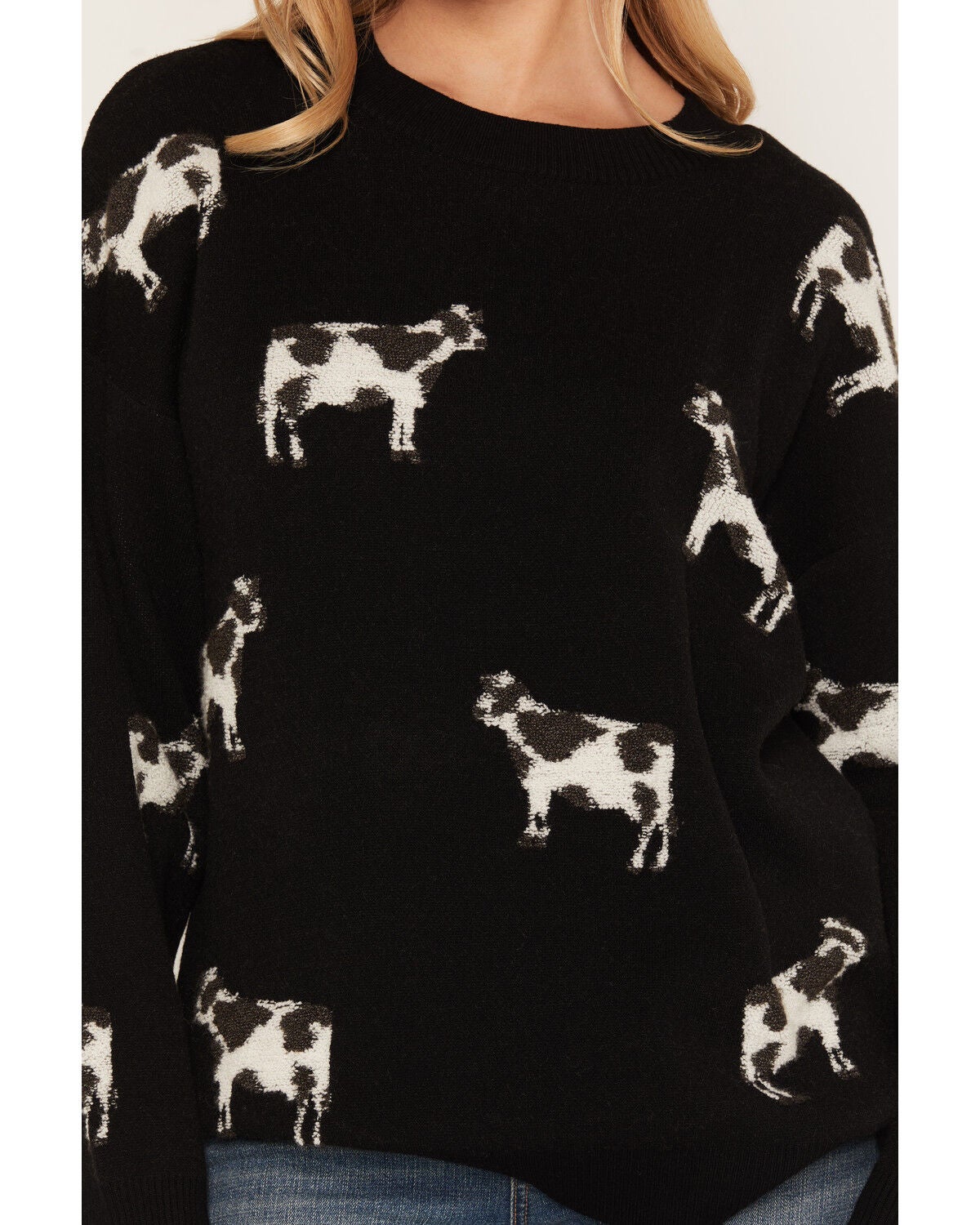 Image #3 - Originality Women's Cow Tunic Sweater, Black, hi-res