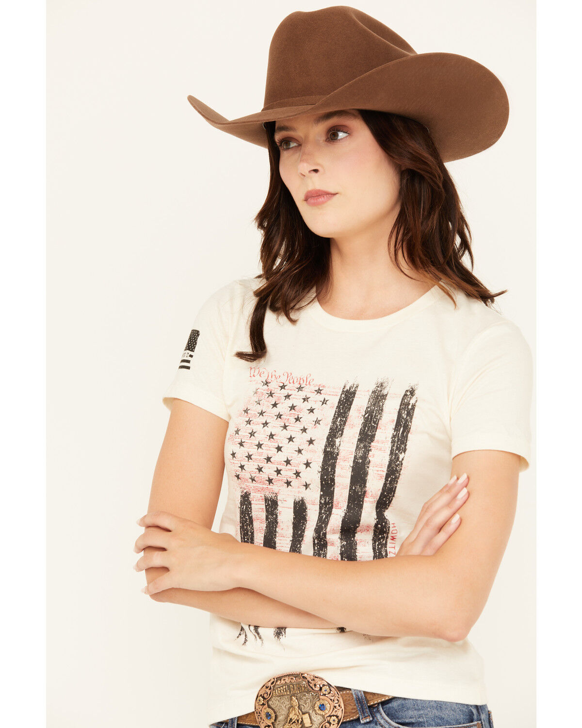 Image #2 - Howitzer Women's We The People Flag Short Sleeve Graphic Tee, Natural, hi-res