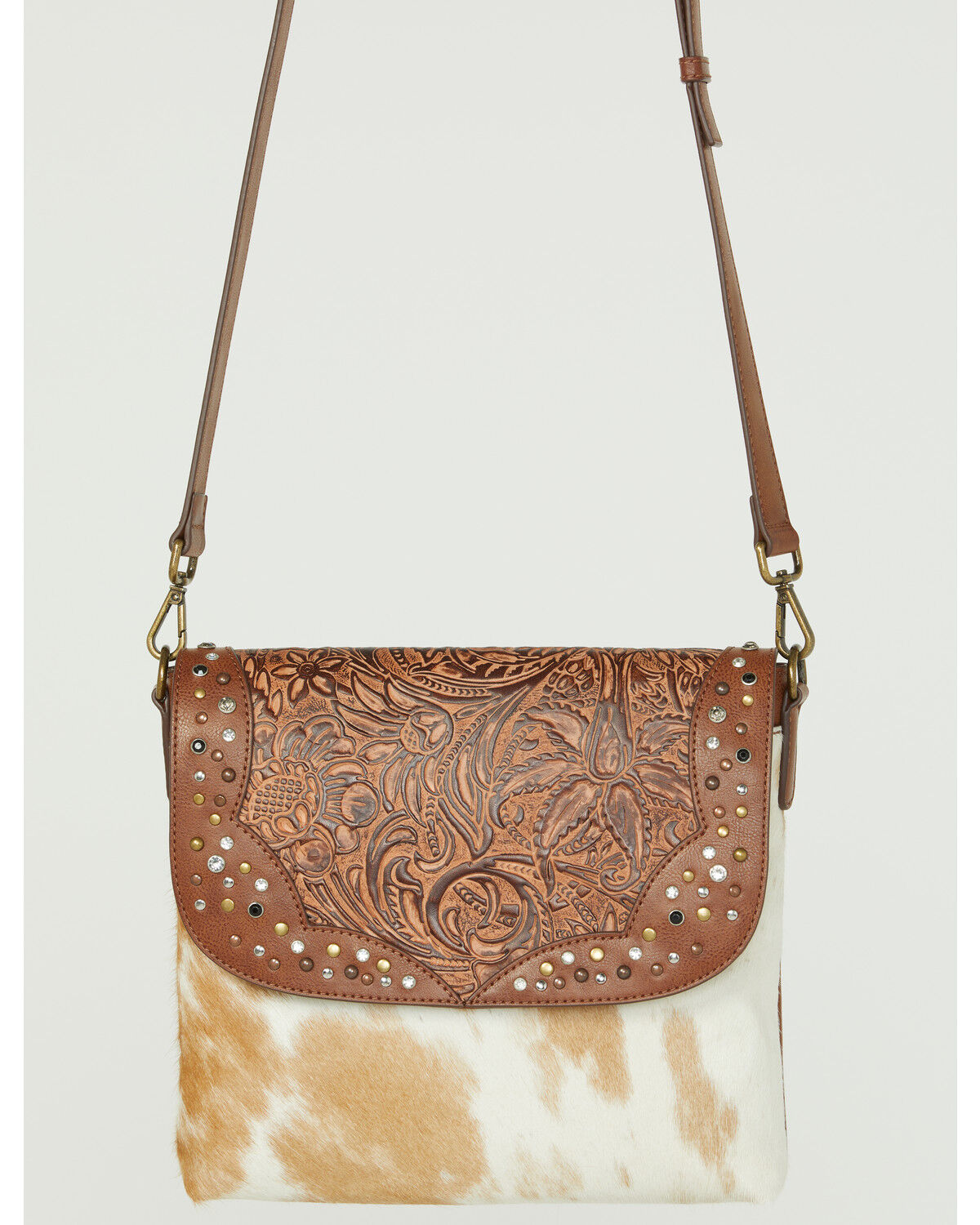 Image #2 - Shyanne Women's Studded Tooled Crossbody Bag, Brown, hi-res
