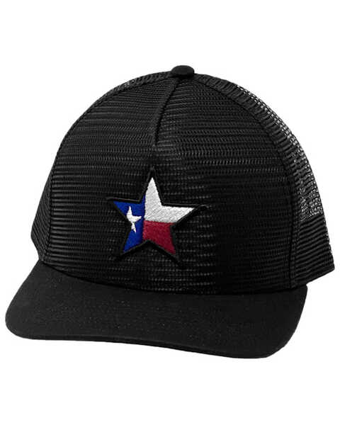 Oil Field Hats Men's Black Mesh Texas Star Patch Ball Cap , Black, hi-res