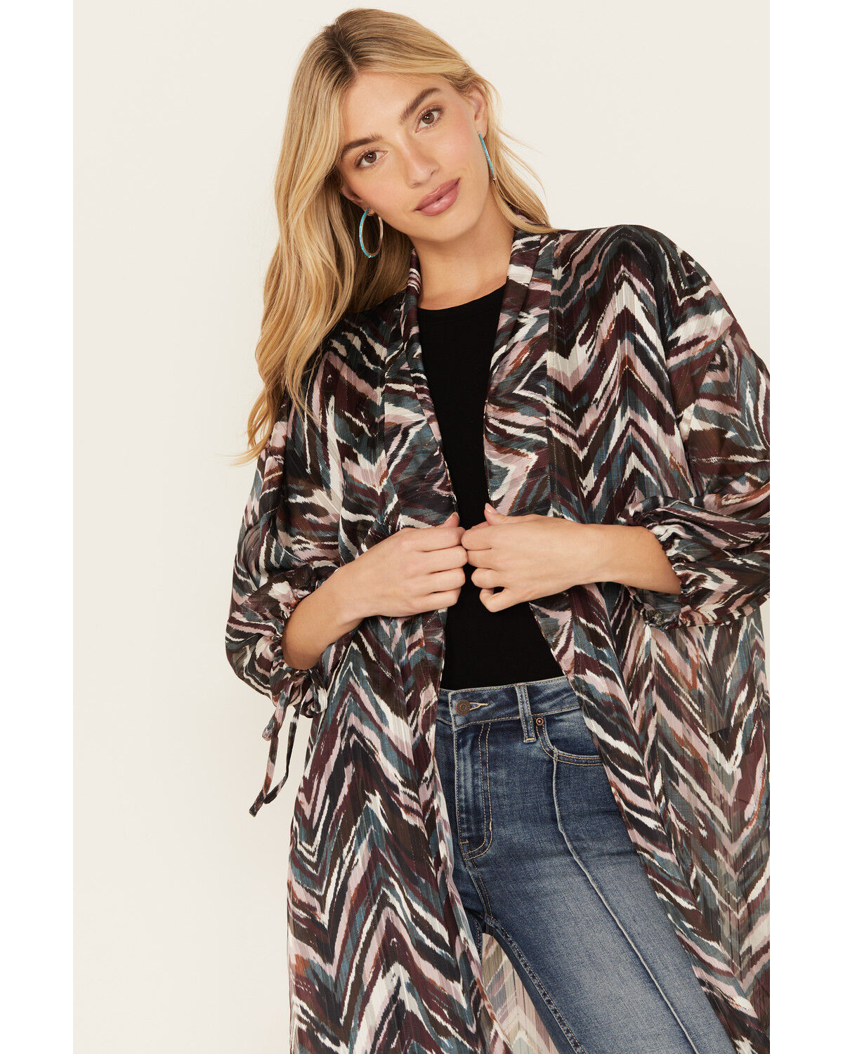 Image #2 - Shyanne Women's Printed Maxi Kimono, Maroon, hi-res