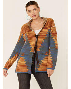 Cotton & Rye Women's Southwestern Print Cardigan Sweater, Mustard, hi-res