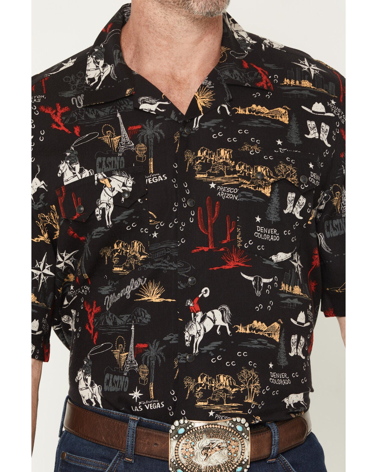 Image #3 - Wrangler Men's Coconut Cowboy Conversation Print Short Sleeve Snap Western Shirt, Black, hi-res