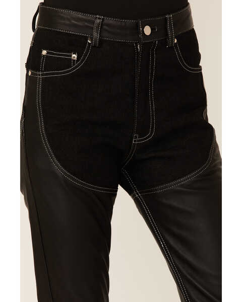 Image #2 - Understated Leather Women's Cowboy Denim & Leather Fringe Chap Jeans , Black, hi-res