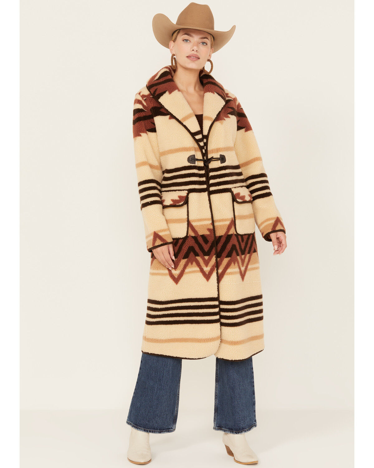 Image #1 - Tasha Polizzi Women's Enchanted Southwestern Print Sherpa Blanket Coat, Tan, hi-res
