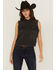 Image #1 - Wrangler Retro Women's Distressed Sleeveless Snap Cropped Western Shirt, Black, hi-res