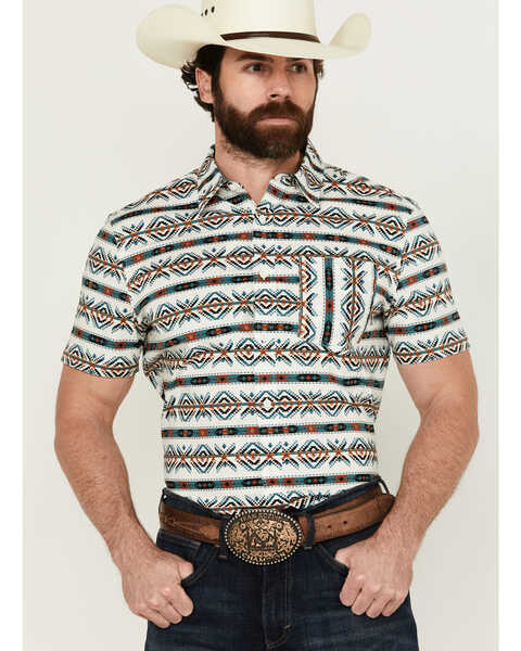 Image #1 - RANK 45® Men's Resurrection Southwestern Print Short Sleeve Button-Down Performance Stretch Western Shirt  , Ivory, hi-res