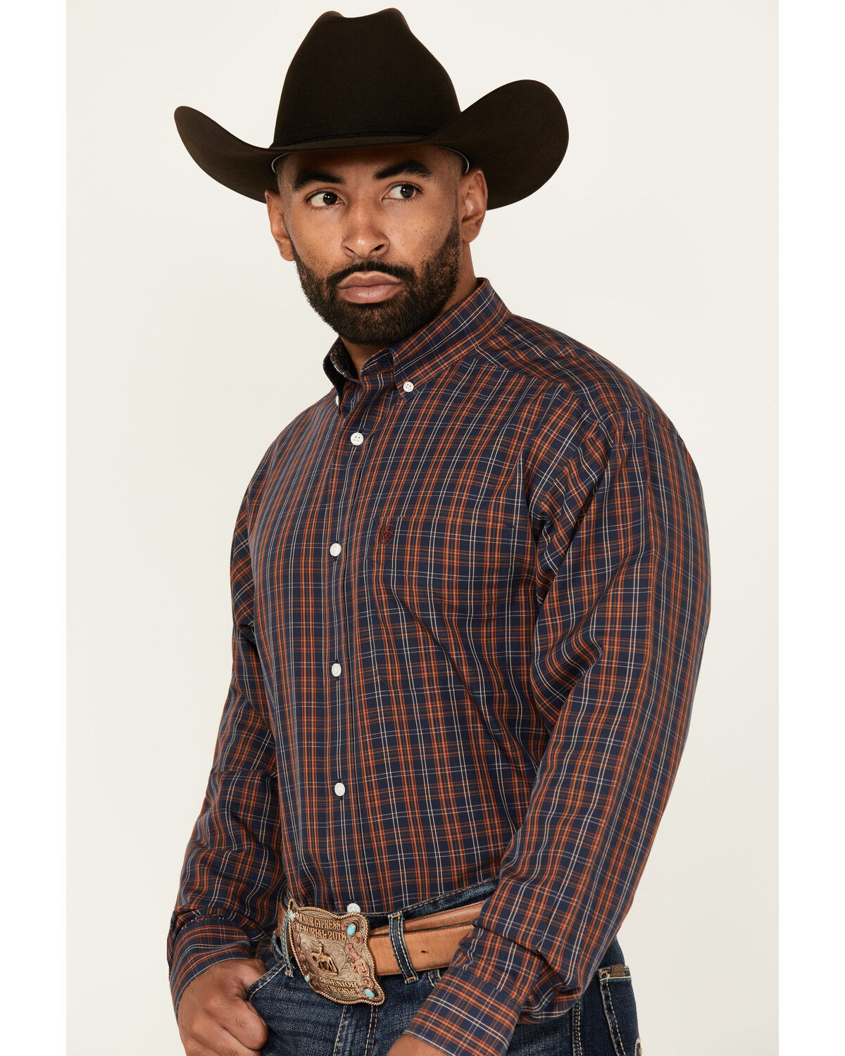 Image #2 - Ariat Men's Iker Plaid Print Long Sleeve Button-Down Western Shirt - Big, Navy, hi-res