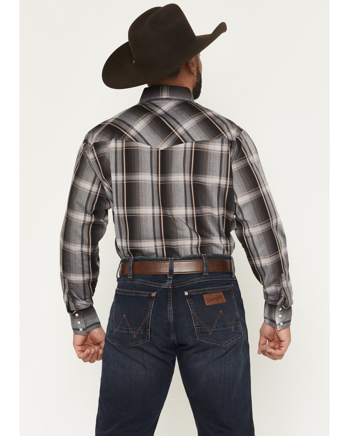 Image #4 - Ely Walker Men's Plaid Print Long Sleeve Pearl Snap Western Shirt, Black, hi-res