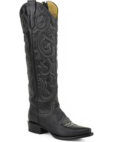 Image #1 - Stetson Women's Blair Black Corded Side Zip Western Boots - Snip Toe, Black, hi-res
