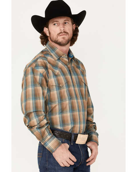 Image #2 - Stetson Men's Ombre Plaid Print Long Sleeve Snap Western Shirt, Brown, hi-res