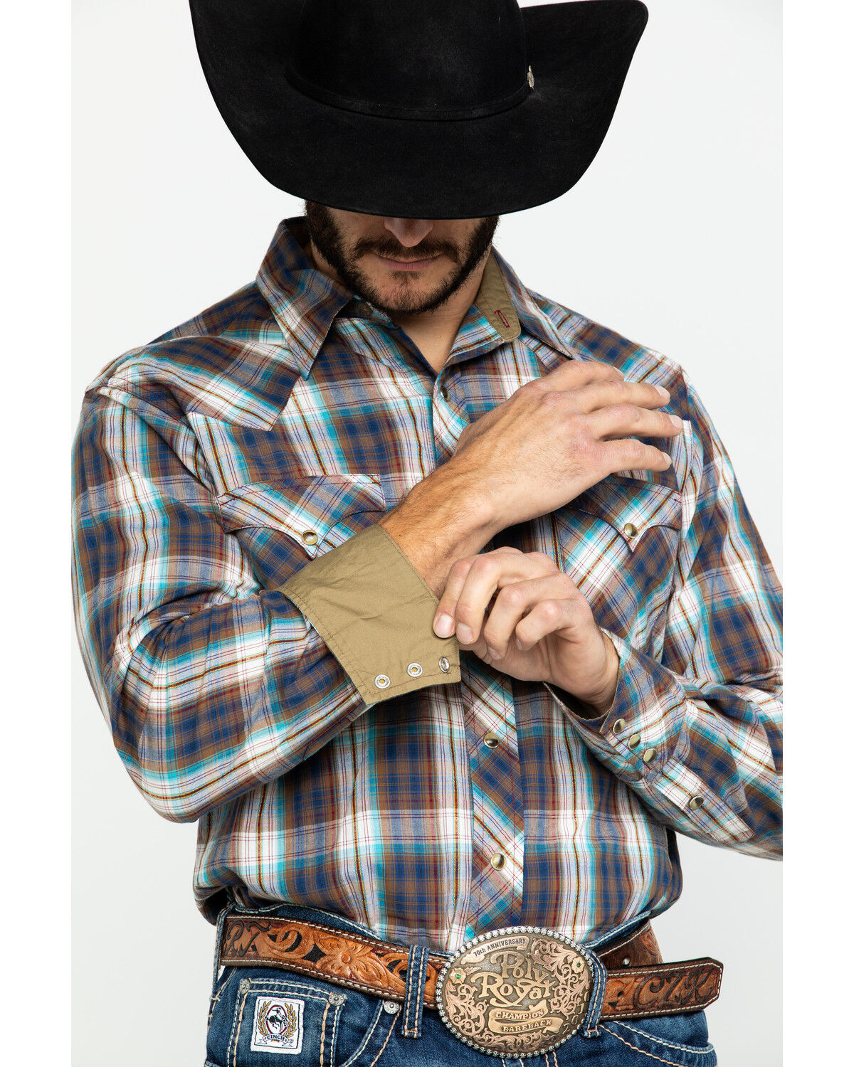Image #4 - Roper Men's West Made Desert Dobby Plaid Long Sleeve Western Shirt, Multi, hi-res