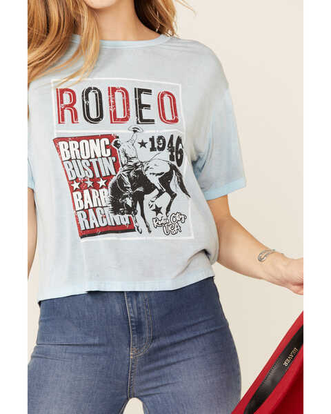Rock & Roll Denim Women's Rodeo Bronco Bustin' Tee, Blue, hi-res