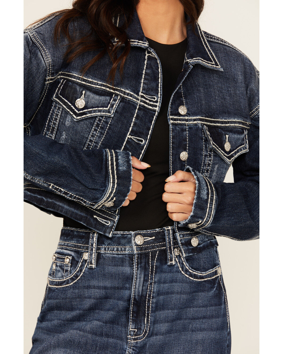 Image #3 - Miss Me Women's Dark Wash Cropped Denim Jacket, Dark Wash, hi-res
