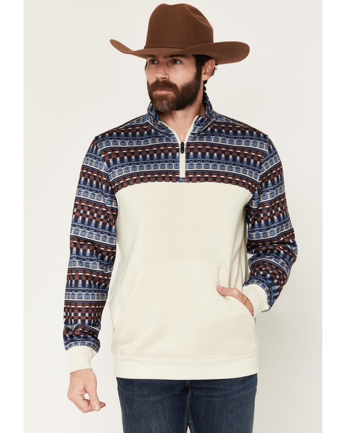Image #1 - RANK 45&reg; Men's Stripegrove 1/4 Pullover, Sand, hi-res