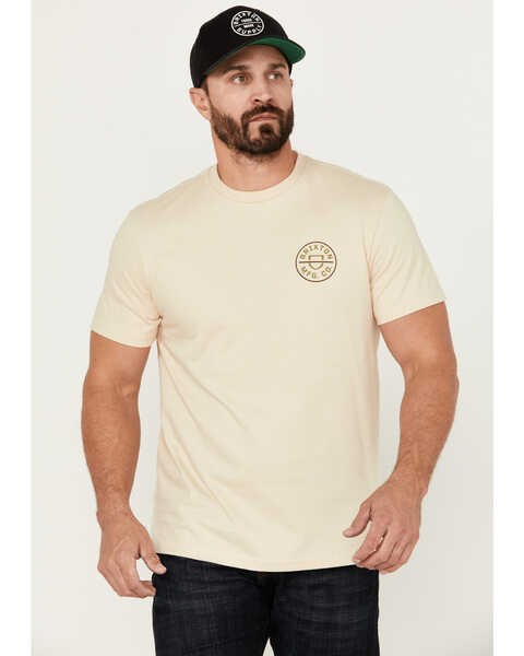 Image #2 - Brixton Men's Crest II Logo Short Sleeve Graphic T-Shirt , Cream, hi-res