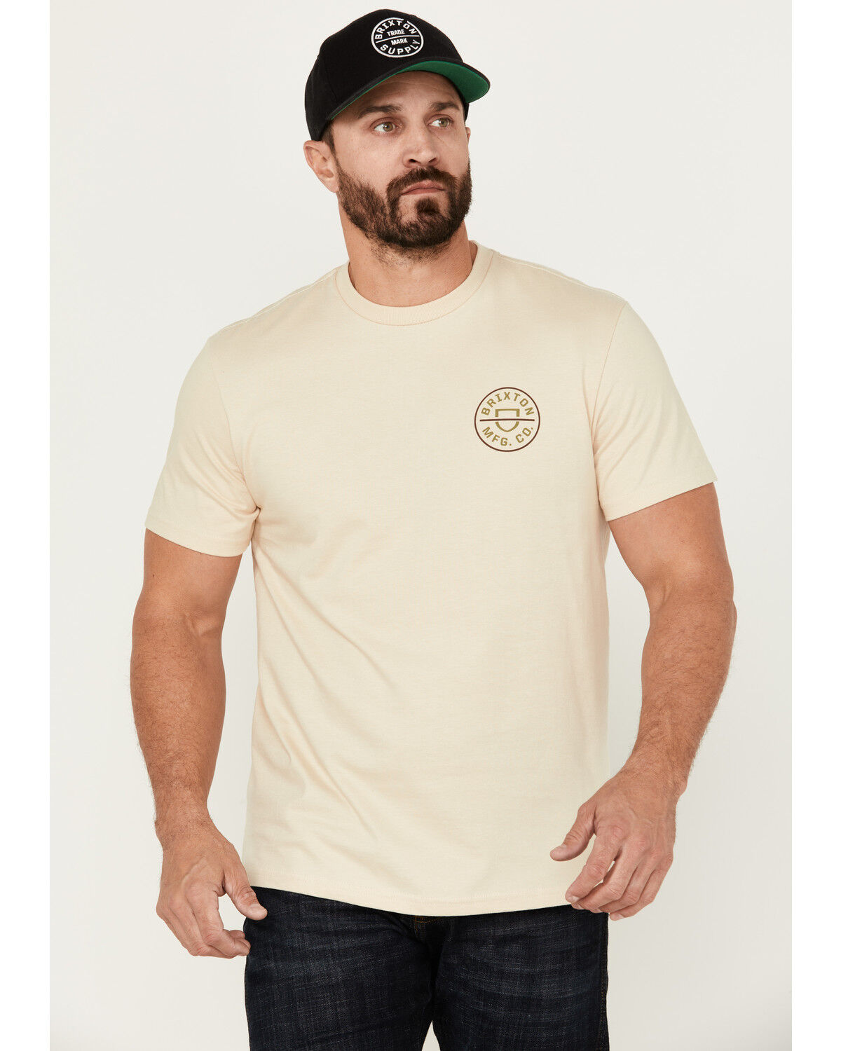 Image #2 - Brixton Men's Crest II Logo Short Sleeve Graphic T-Shirt, Cream, hi-res
