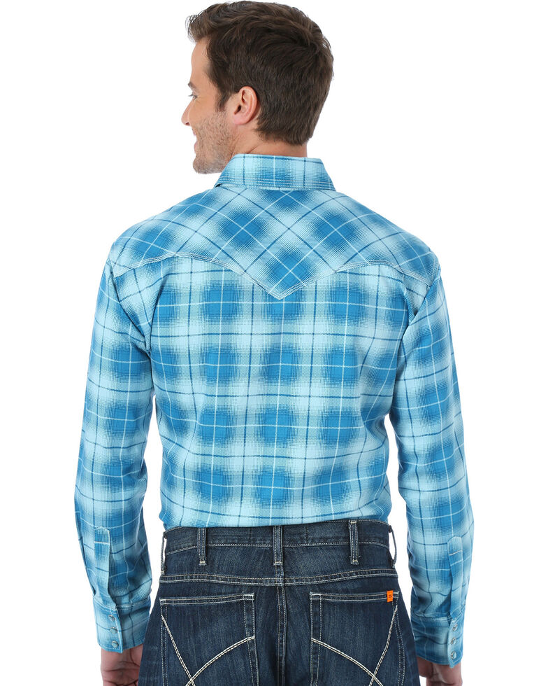 Wrangler 20X Men's Teal Flame Resistant Fashion Plaid Long Sleeve Work Shirt - Big, Teal, hi-res