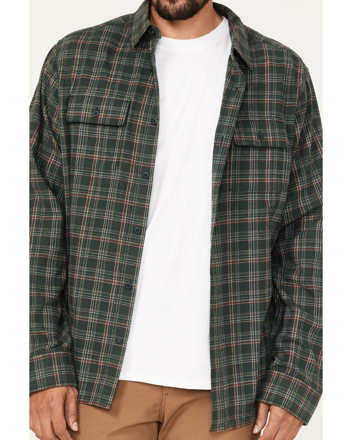 Image #3 - Brothers and Sons Men's Everyday Plaid Print Long Sleeve Button Down Western Flannel Shirt, Dark Green, hi-res