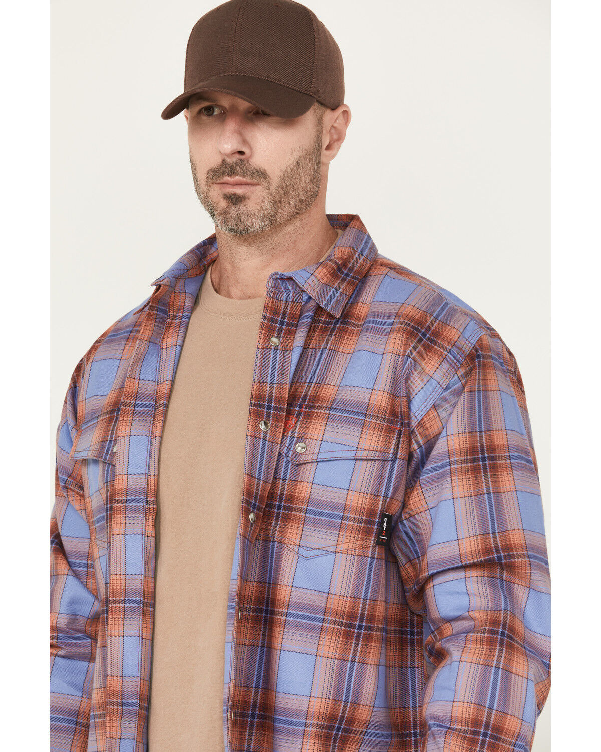 Image #2 - Ariat Men's FR Melrose Plaid Print Long Sleeve Snap Work Shirt, Medium Blue, hi-res