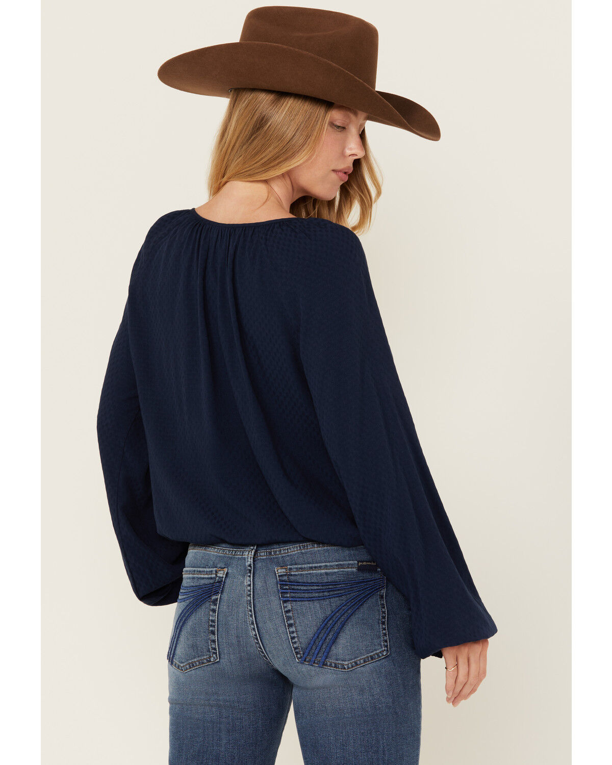 Image #4 - Cleo + Wolf Women's Christopher Solid Long Sleeve Peasant Top, Navy, hi-res