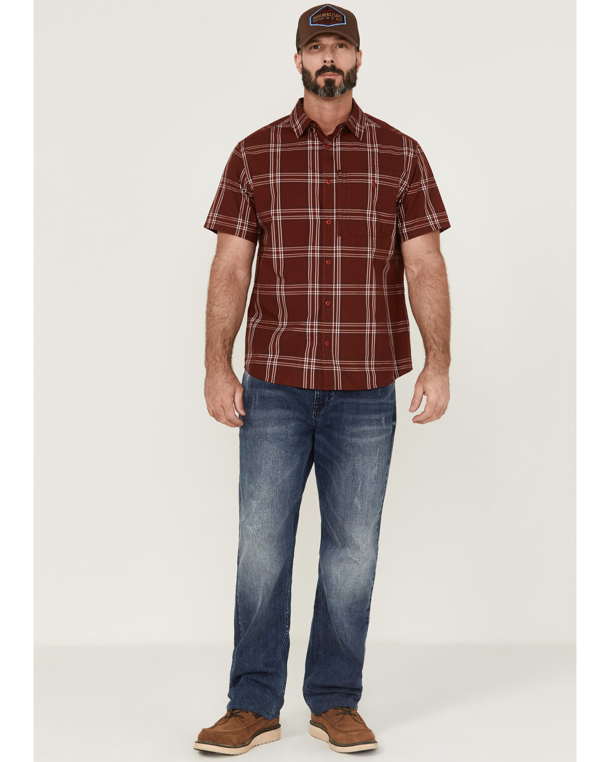 Image #2 - Brothers and Sons Men's Large Plaid Short Sleeve Button-Down Western Performance Shirt, Red, hi-res