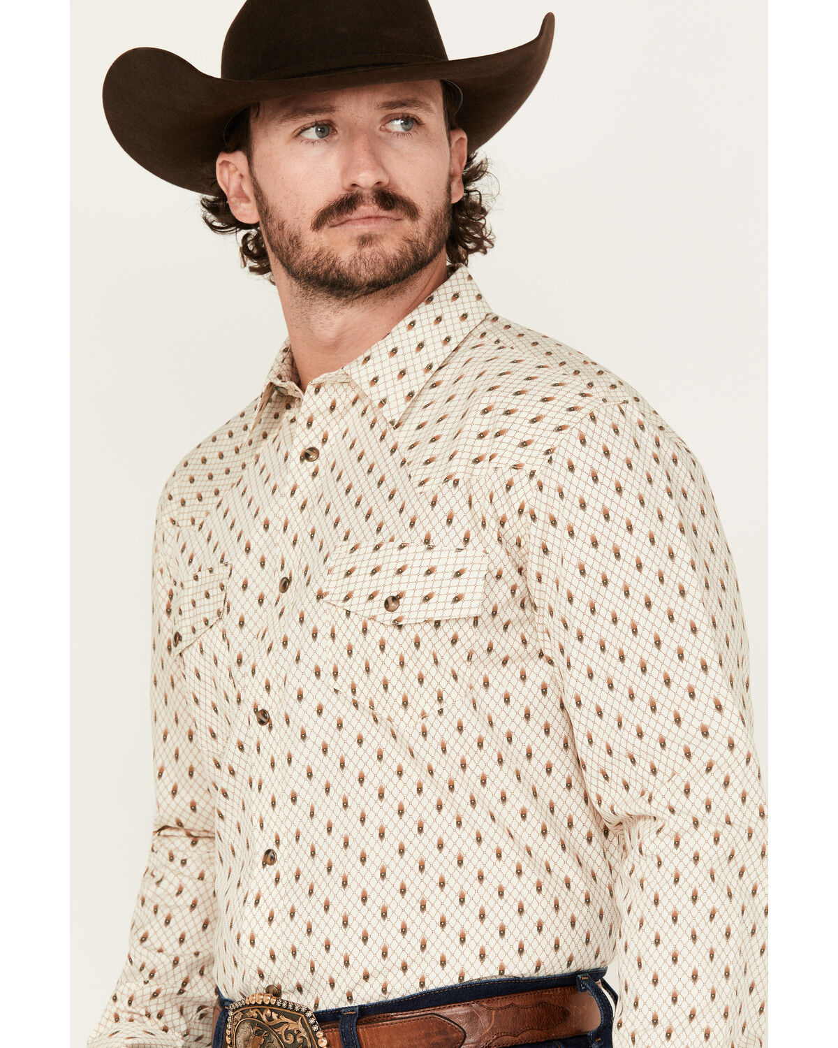 Image #2 - Gibson Trading Co Men's Firefly Geo Print Long Sleeve Snap Stretch Western Shirt, Cream, hi-res