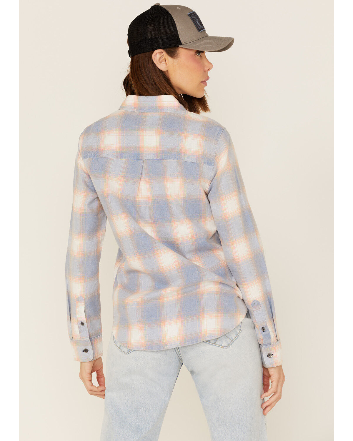 Image #4 - Flag & Anthem Women's Long Sleeve Plaid Pocket Button Shirt, Light Blue, hi-res