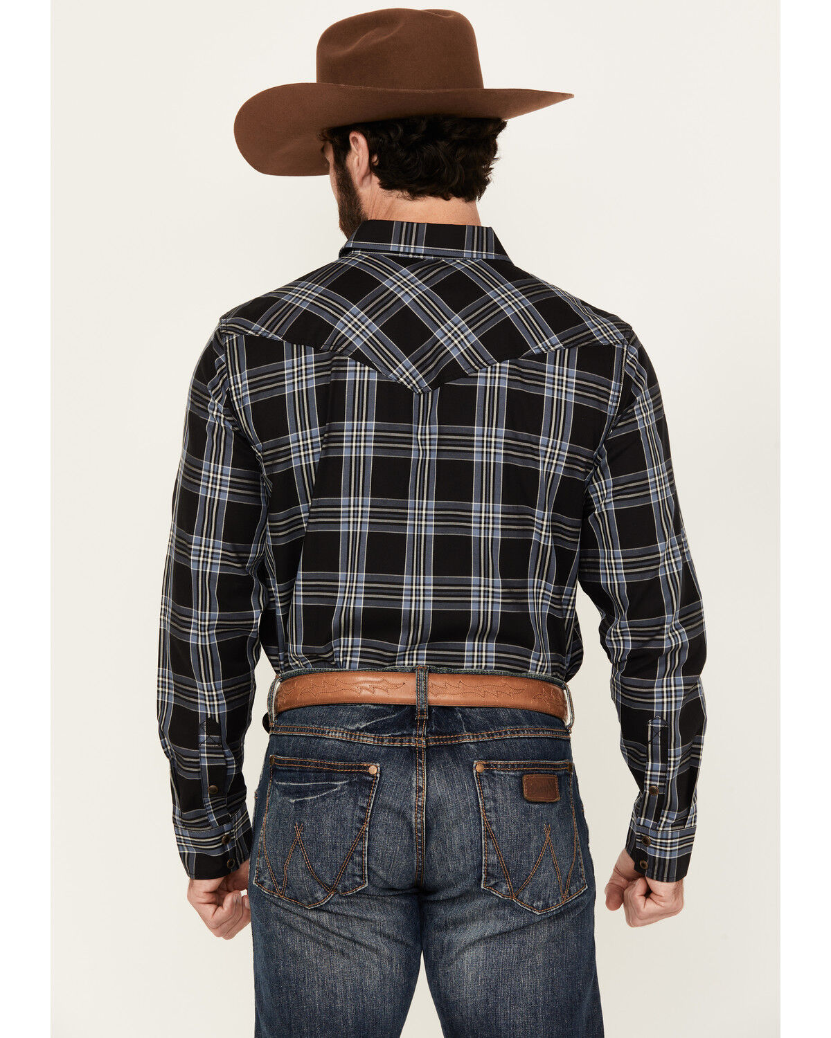 Image #4 - Cody James Men's Irving Plaid Print Long Sleeve Snap Western Shirt - Tall, Navy, hi-res