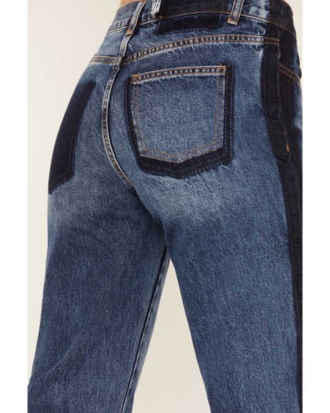 Image #4 - Ceros Women's Medium Wash High Rise Dark Wash Side Seam Straight Jeans, Blue, hi-res