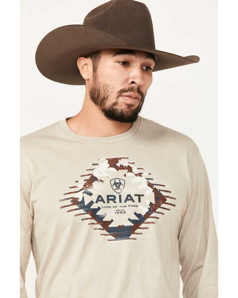 Image #2 - Ariat Men's Logo Long Sleeve Graphic T-Shirt, Tan, hi-res