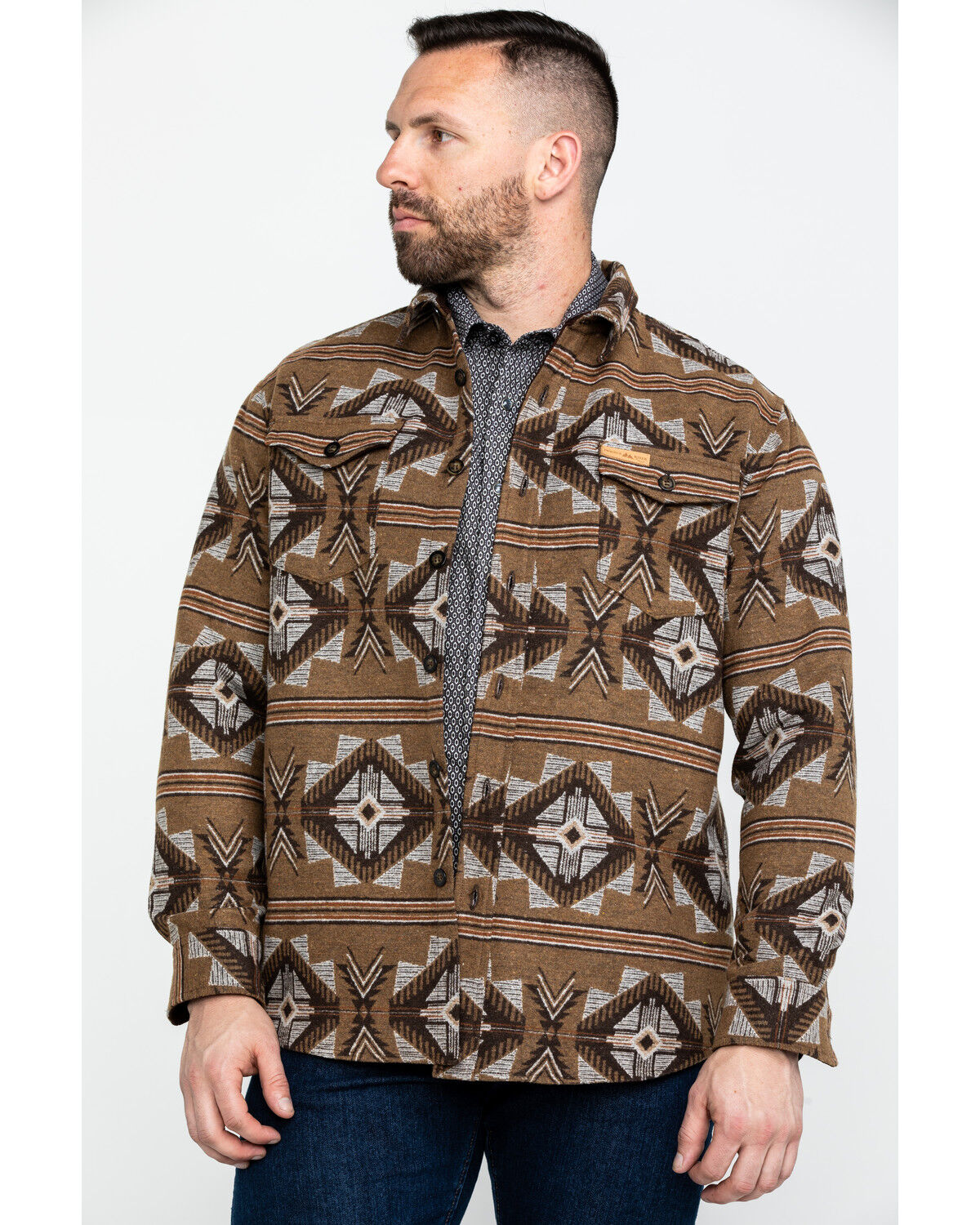 Image #1 - Powder River Outfitters Men's Southwestern Jacquard Shirt Jacket, Brown, hi-res