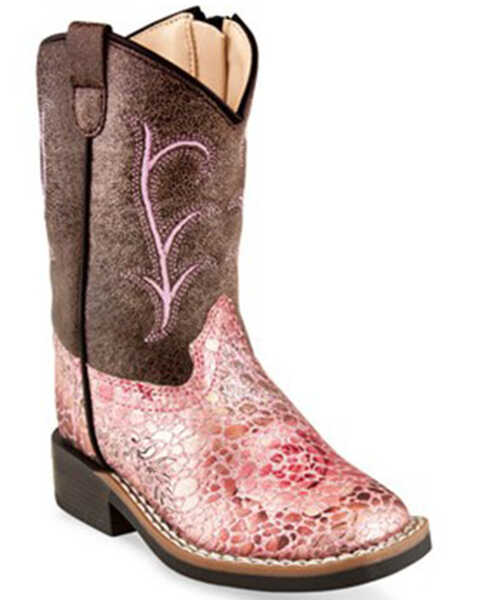Image #1 - Old West Toddler Girls' Antique Western Boots - Broad Square Toe, Pink, hi-res
