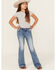 Image #3 - Miss Me Girls' Medium Wash Fleur de Lis Pocket Flare Stretch Denim Jeans, Blue, hi-res