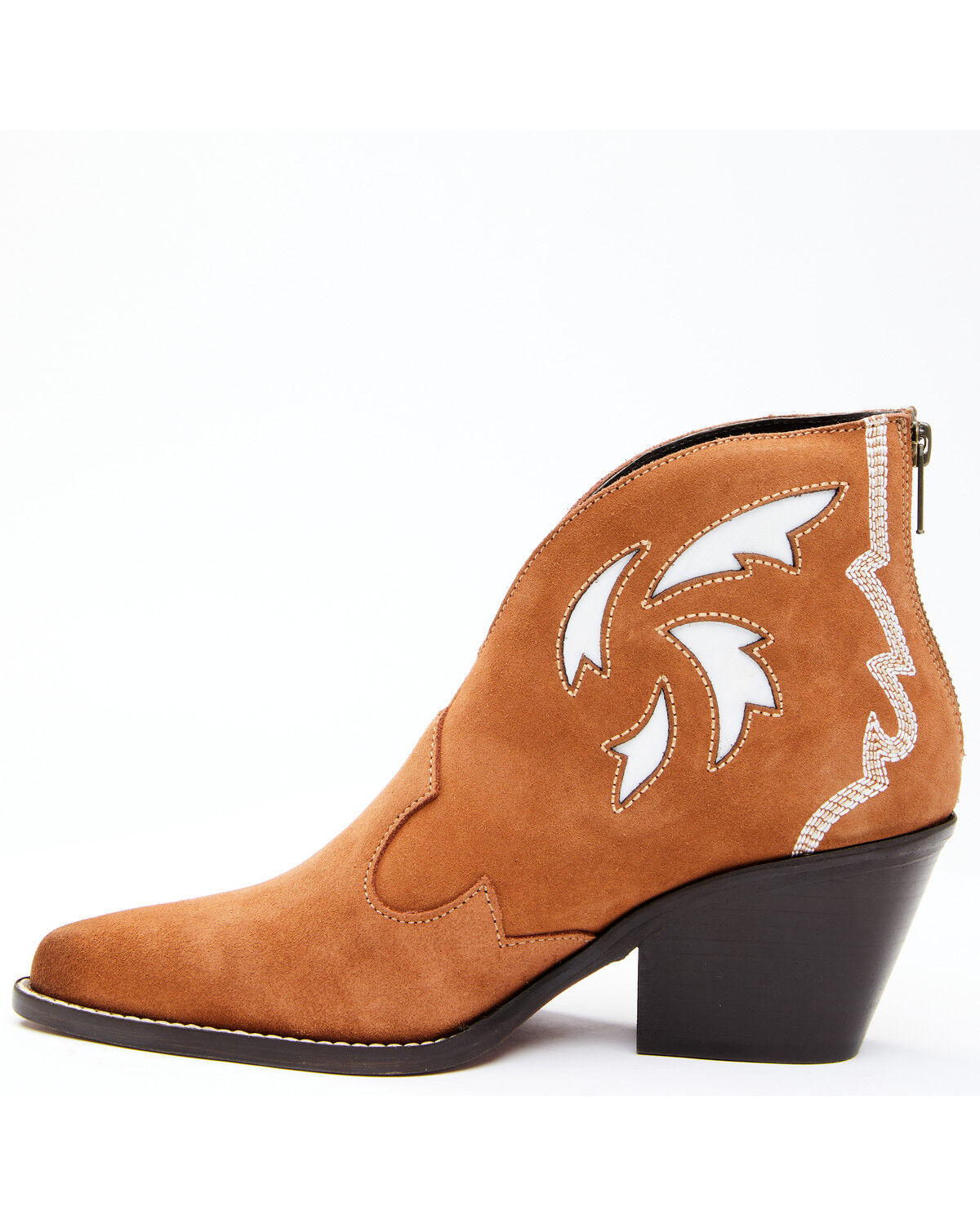 Image #4 - Dan Post Women's Embroidered Inlay Suede Fashion Booties - Snip Toe, Tan, hi-res