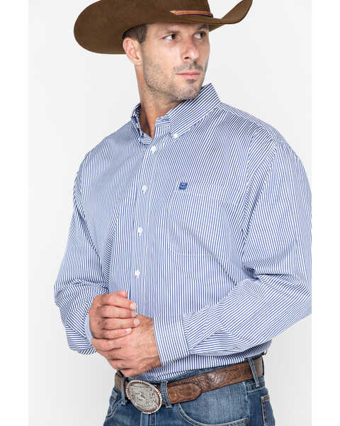 Image #4 - Cinch Men's Royal Blue Striped Western Shirt - Big & Tall, Royal Blue, hi-res