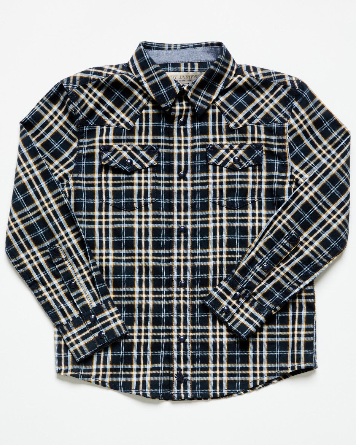 Cody James Toddler Boys' Warriors Way Plaid Print Long Sleeve Snap Western Shirt, Dark Blue, hi-res