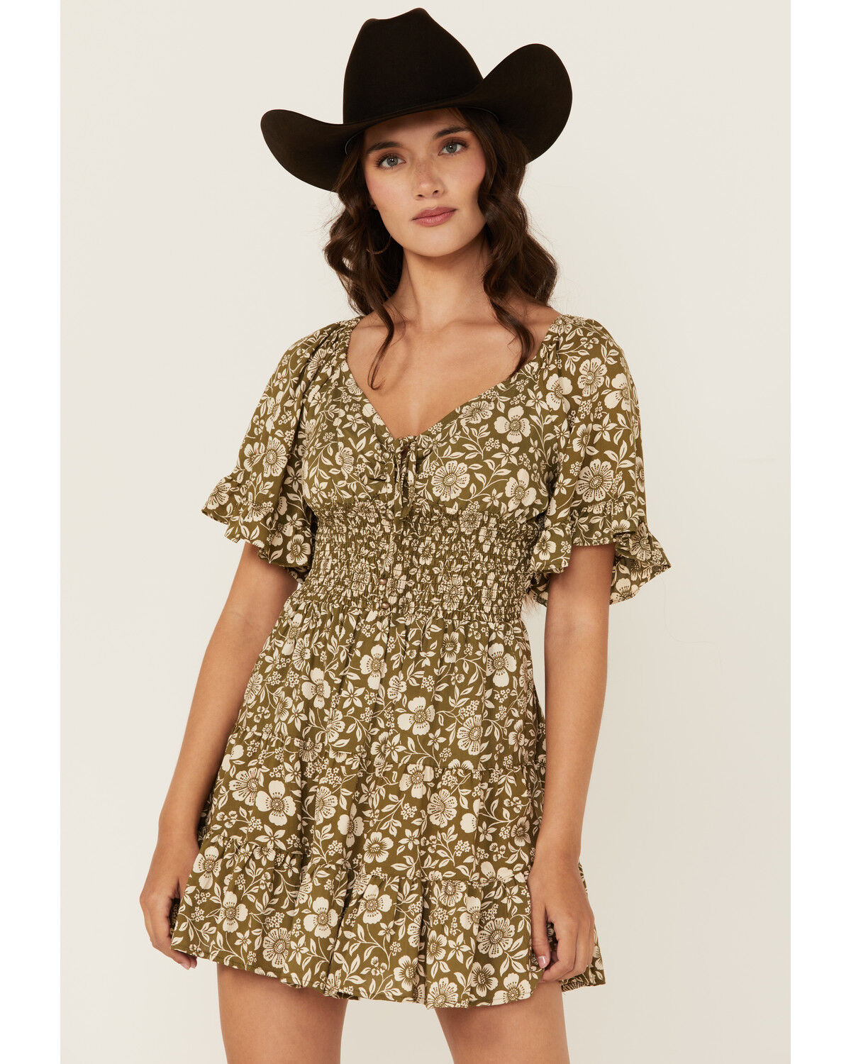 Image #2 - Angie Women's Floral Print Smocked Waist Mini Dress, , hi-res